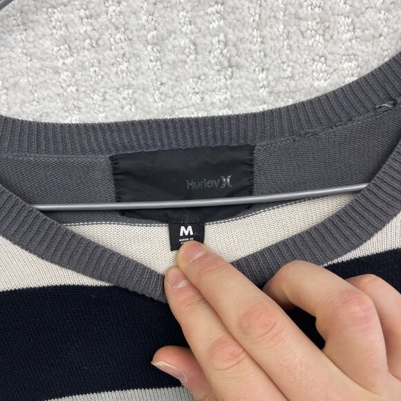 Y2K Hurley Mens Pullover Sweatshirt Long Sleeve Striped Men Sz M Surf Read - Picture 7 of 16